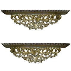 Very Nice Pair Of 19th Century Carved Wood Wall Brackets With Gold Leaf Decoration