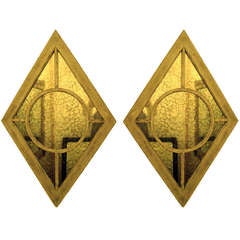One Pair of Diamond Shaped Mirrors with Worn Painted Finish