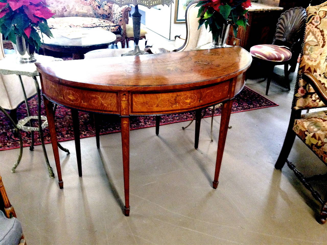 Spectacular 19th Century Adams Style Satinwood Inlaid Demilune Table In Excellent Condition In Buchanan, MI