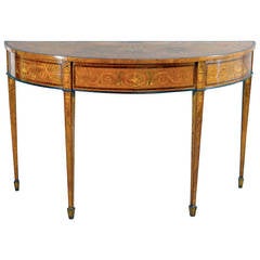 Spectacular 19th Century Adams Style Satinwood Inlaid Demilune Table