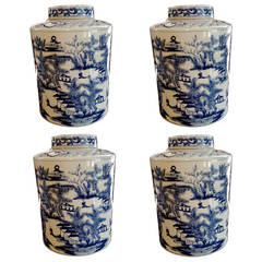 Collection of Four Chinese Blue and White Jars with Lids, Great Large-Scale