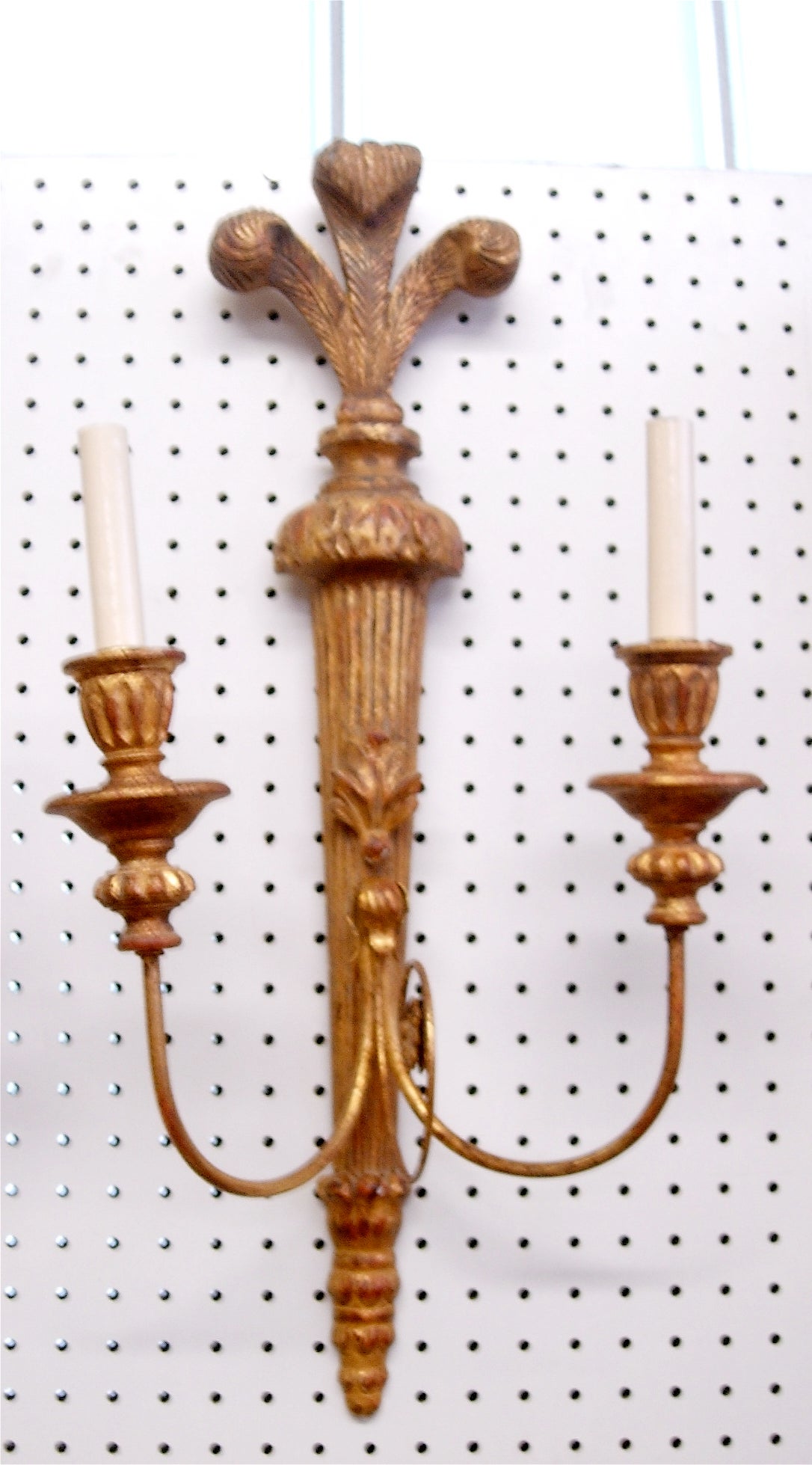 Pair of Italian Giltwood Two-Arm Sconces, Electrified