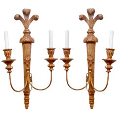 Pair of Italian Giltwood Two-Arm Sconces, Electrified