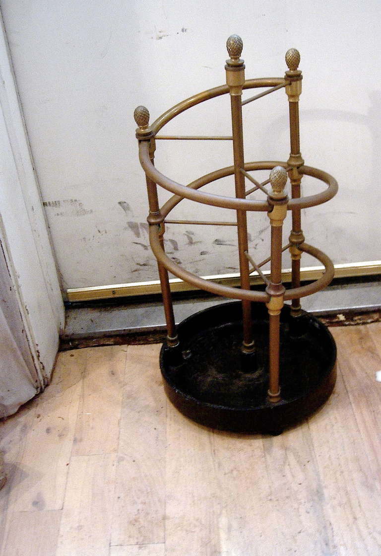 Handsome English Brass and Iron "Spiral" Umbrella Stand