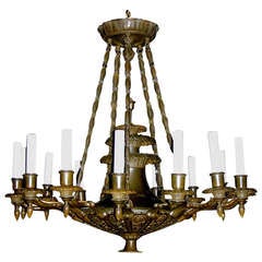 Empire Style Fifteen-Arm Bronze Chandelier of Compact Form