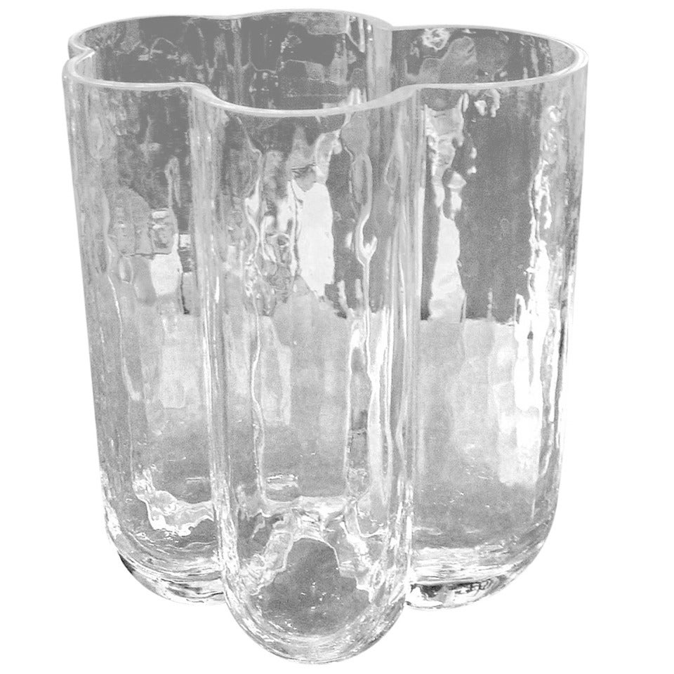 Spectacular Textured Crystal Vase Signed For Sale