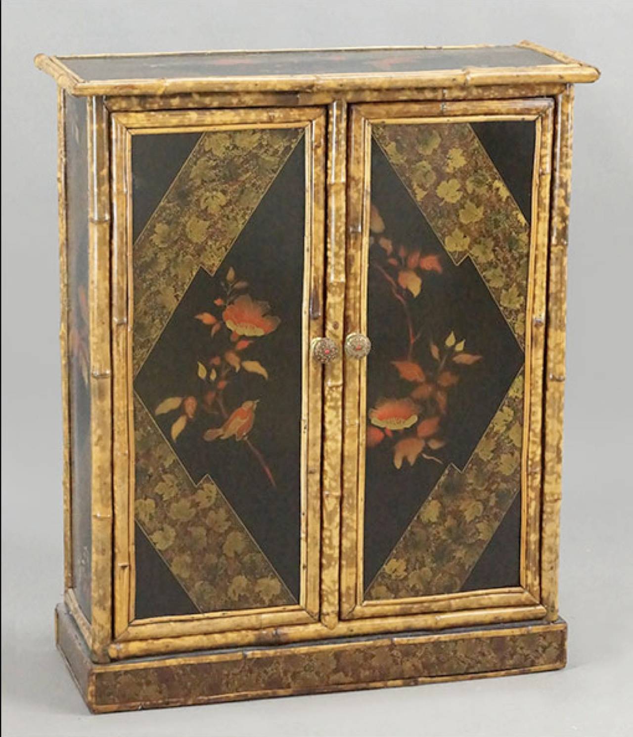 Handsome 19th century English bamboo and chinoiserie cabinet.
