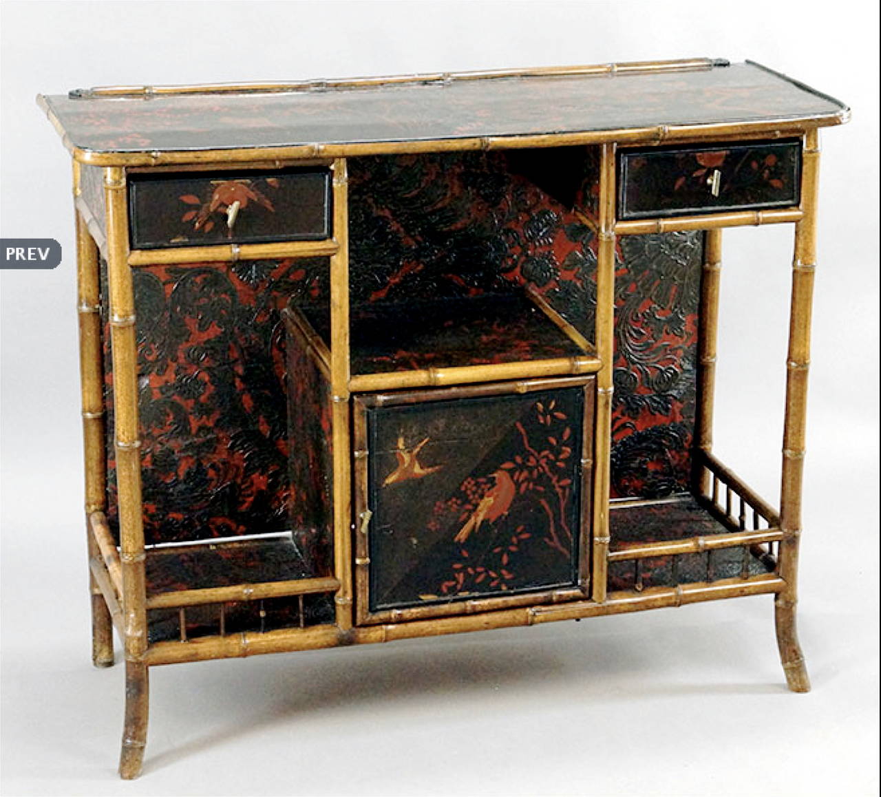 Spectacular 19th century English bamboo and chinoiserie console or bar.