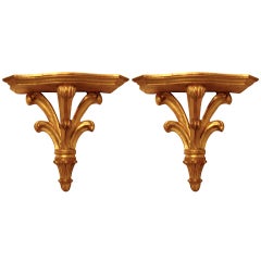 Handsome Pair Of Italian Carved Gilt Wall Brackets