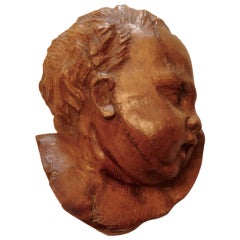 Charming Italian Carved Wood Bust Of A Putti.