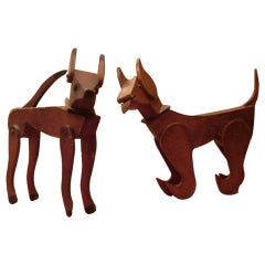 Charming Collection Of 13 Folk Art Articulated Dogs