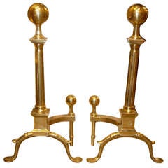 Vintage One Pair Solid Brass Andirons, Very Nice Heavy Construction, Polished