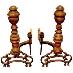 Pair of English Bronze and Iron Andirons, Old Mellow Patina 9