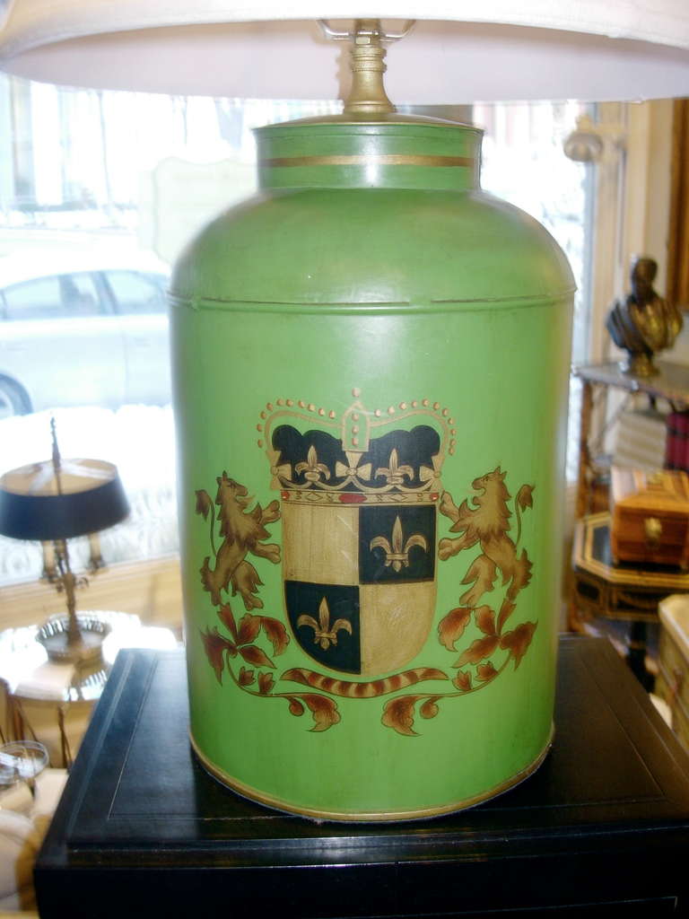Regency English Tole Tea Canister Mounted as a Lamp, Great Color