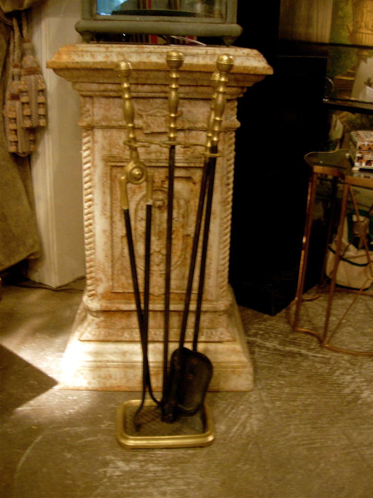 Very Nice Set Of English Bronze And Iron Fire Place Tools, Lovely Old Patina,  All Solid Stock Materials