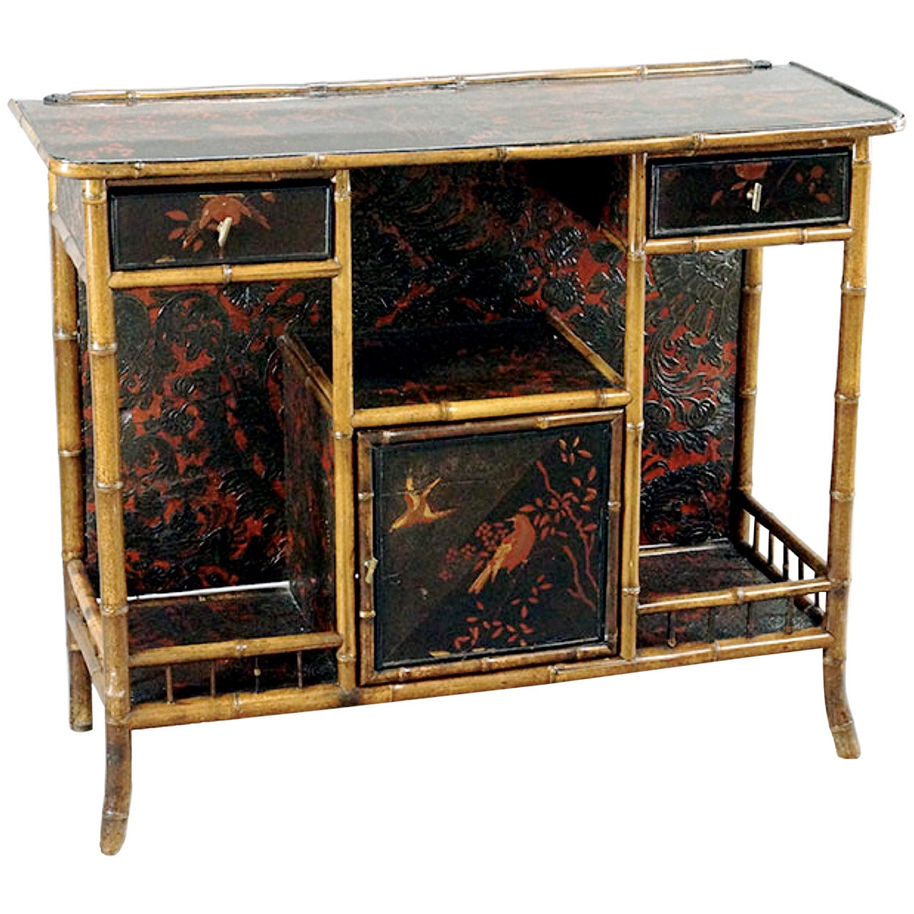 19th Century English Bamboo and Chinoiserie Console or Bar