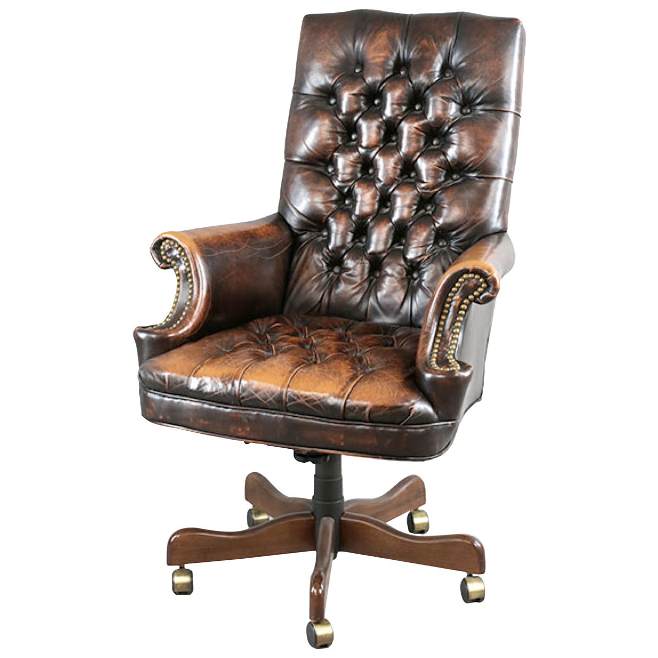 Leather Executive Chair with Worn Patina