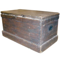 Charming Pine Chest With Original Pained Finish, Lined In Black And White Toile
