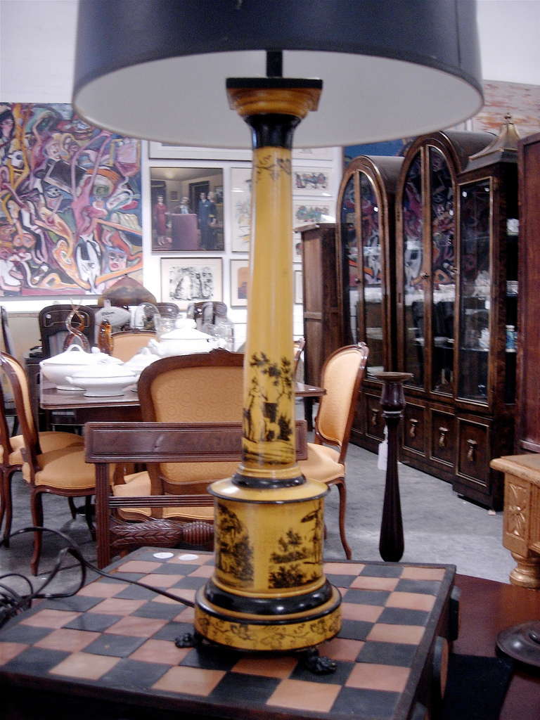 Italian tole columnar lamp. Great color.