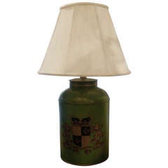 Antique English Tole Tea Canister Mounted as a Lamp, Great Color