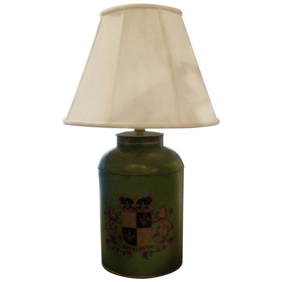 English Tole Tea Canister Mounted as a Lamp, Great Color