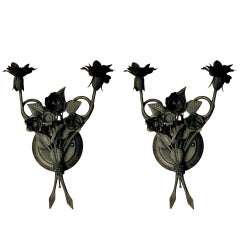 One Pair of French Tole Two-Arm Sconces