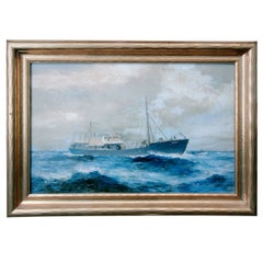 Vintage 19th Century American Seascape of Commercial Ship