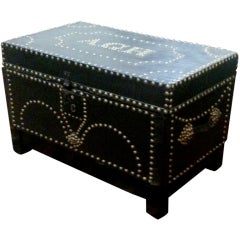 Early Leather Bound Trunk with Nickel Studs