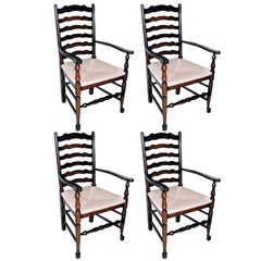 Four English Oak Ladder Back Armchairs. Very comfortable, great color and patina