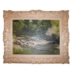 Oil on Board of a River Scene in a Giltwood Frame 2