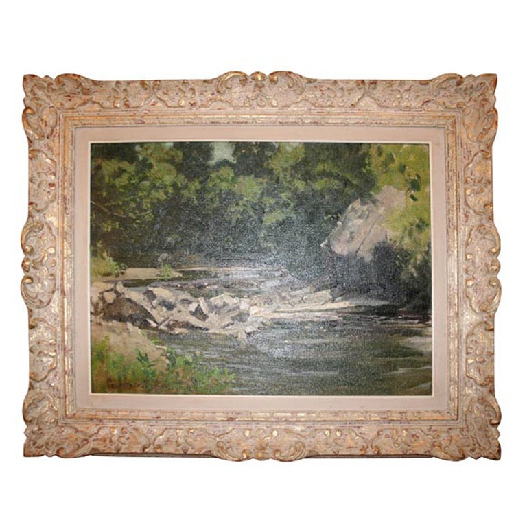 Oil on Board of a River Scene in a Giltwood Frame