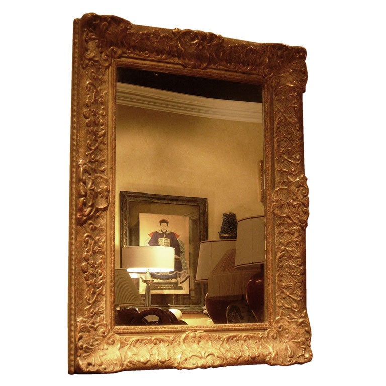 19th century or earlier giltwood frame with later glass, great size, nice patina.