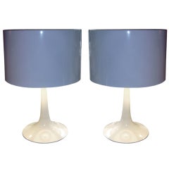 Pair of Saarinen Style White Enamel Table Lamps with Metal Shade 9