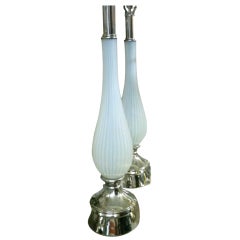 One Pair of Murano Glass and Nickel Lamps