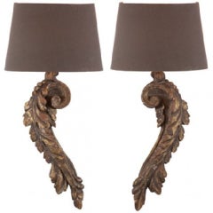 One Pair of Italian Style Carved Wood Single-Arm Sconces