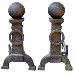 One Pair Of American Iron Andirons