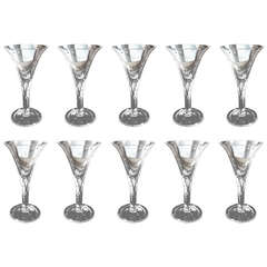 Vintage Set of Ten Crystal Martini Glasses in the Style of Stuben