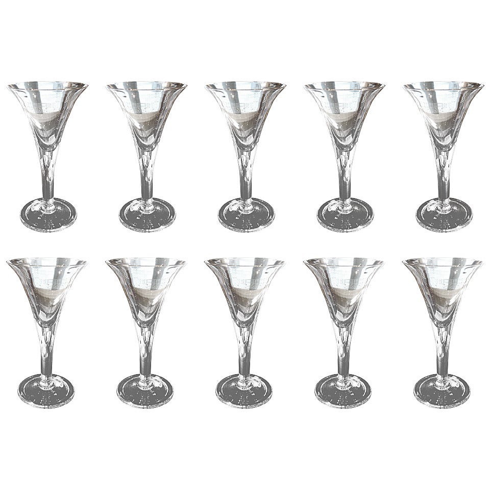Set of Ten Crystal Martini Glasses in the Style of Stuben