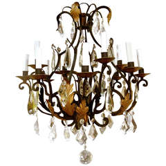 Spectacular Iron and Rock Crystal Eight Arm Chandelier