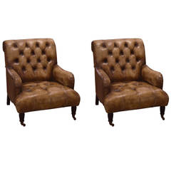 Pair of English Library Chairs in Distressed Leather