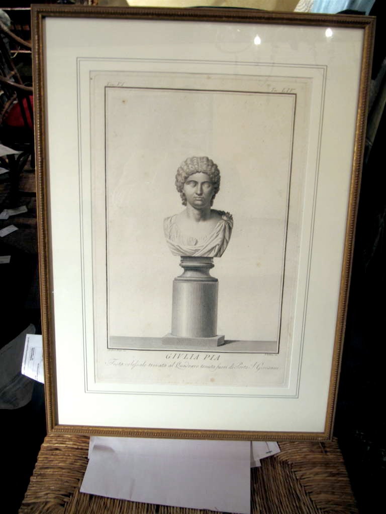 One 18th century, Italian neoclassical engraving of Urn in giltwood frame.