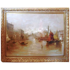 Franco Ruocco Oil on Canvas of a Venice Canal Scene in Giltwood Frame 8