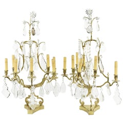 Pair of Monumental Crystal, Rock Crystal and Brass Candelabras.  Great Scale