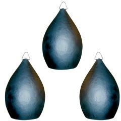 Three Matte Black Hammered Pendant Light Fixtures with Gold Finish Interior 6