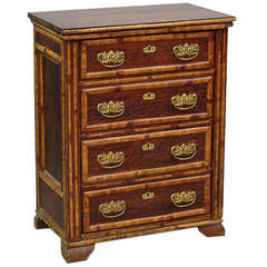 Charming 19th Century English Bamboo and Oak Four Drawer Diminutive Chest