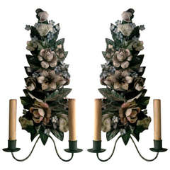 Charming Pair Of Tole Two Arm Sconces, Electrified 10