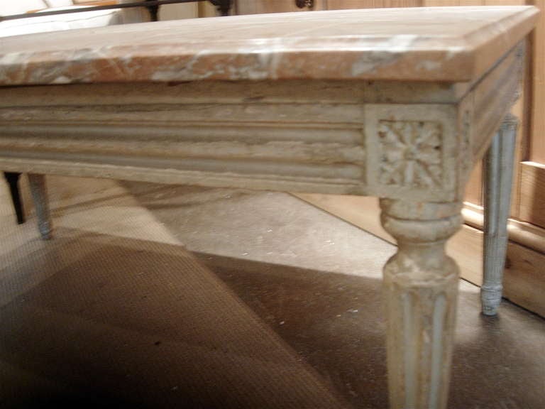 French Louis XVI Style Coffee Table with Marble Top.  Lovely Old Worn Patina/Finish.