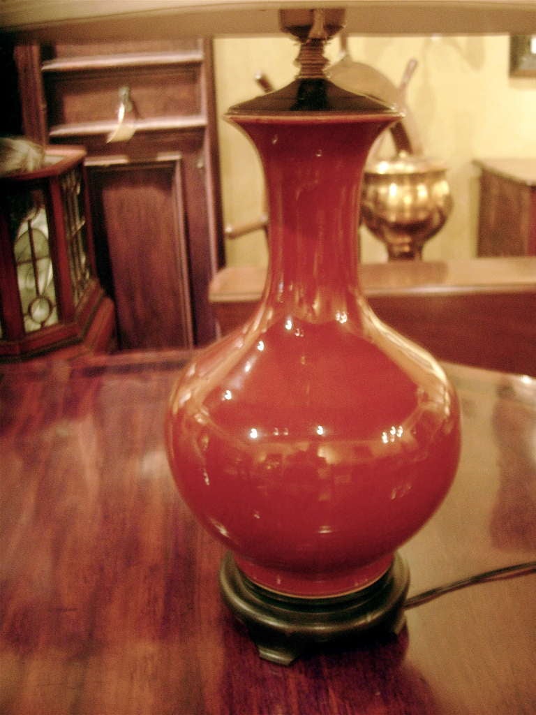 Chinese ox blood vase mounted as a lamp, newly wired.