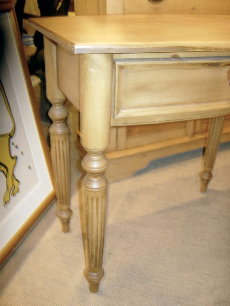 English pine side table or dressing table with single drawer.