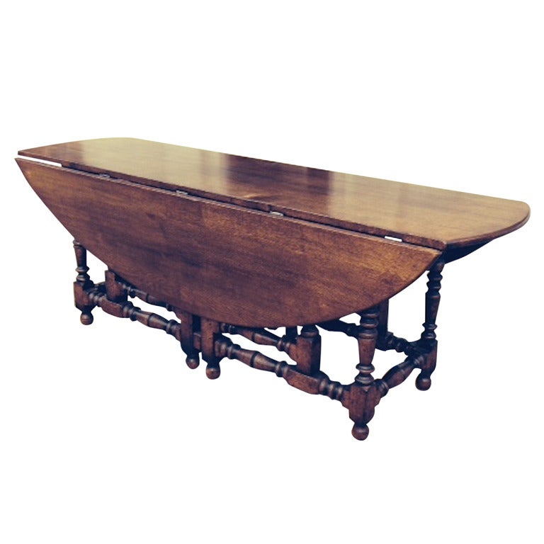 English, Handcrafted 17th Century Style Drop-Leaf Table For Sale